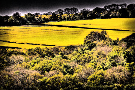English landscape rendered to look like an old grudged painting. 