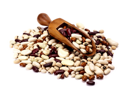 Healthy dried mixed beans on a white background. 