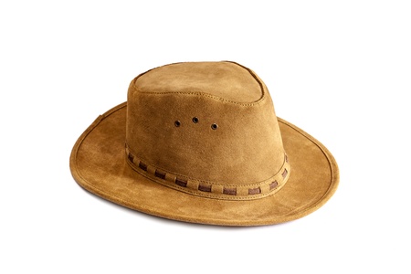 A brown leather hat isolated on a white background の写真素材
