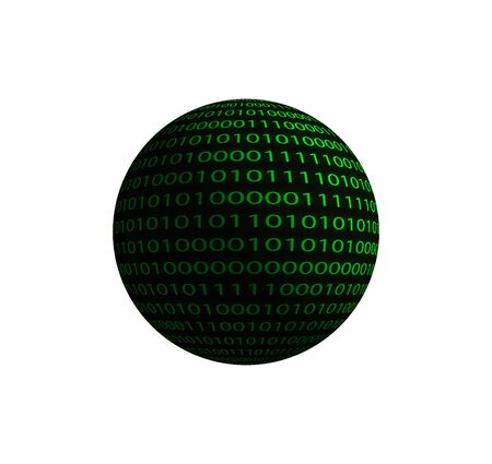 Illustration of a binary code sphere isolated on a white background.の写真素材