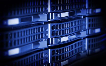 Hard drives in data center storing information.の写真素材