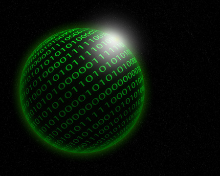 Abstract binary code planet over a star background.の写真素材