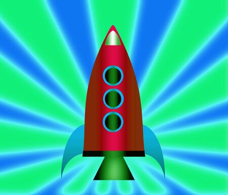 Cartoon rocket over a colorful background.の写真素材