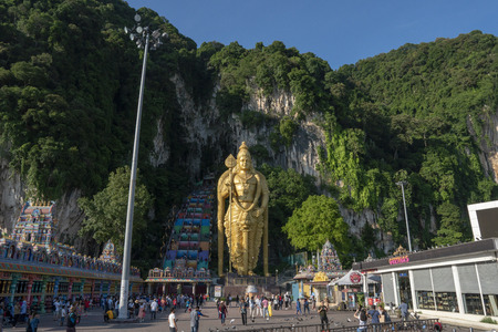 Batu Caves, Kuala Lumpur, 1st May 2019 - Panorama view of Batu Caves hindu temple with Murugan Statue & rainbow colorful stairsのeditorial素材