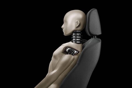 Tests Car Seat Protection Against Whiplash Neck Injury isolated on black backgroundの写真素材
