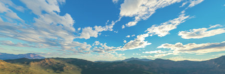 Panorama green mountain and blue skyの写真素材