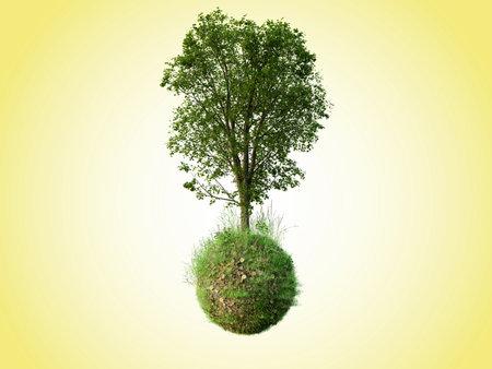 Beautiful trees isolated conceptual mini floating globe with diversity in natural landscapes and environmentsの写真素材