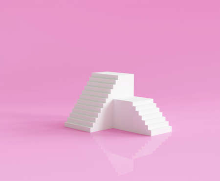 3d render pink abstract minimal stairs backgroundの写真素材