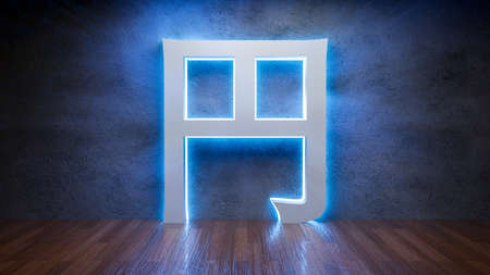Symbol of Japanese yen glowing in empty concrete room as currency signï¼3D Renderingの写真素材