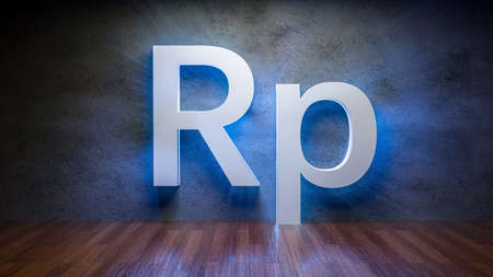 Symbol of Indonesian Rupiah  glowing in empty concrete room as currency signï¼3D Renderingの写真素材