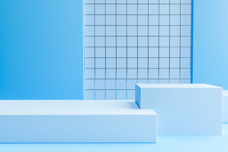 Minimal scene with podium and abstract background. Blue colors scene. Minimal 3d rendering....
