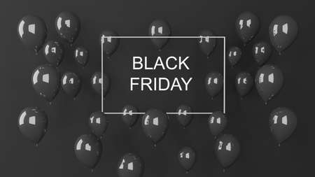 Black Friday Sale Banner with Shiny Balloons Bunch on Dark Background. Vector illustration.の写真素材