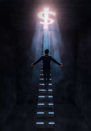 Businessman cannot resist the temptation of money. Photorealistic 3D rendering.の写真素材