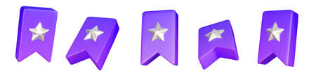 3d Bookmark Star collection isolated on a white background. 5 different angle  icons on the theme of bookmark. Simple symbol for web and app. 3d rendering.の写真素材