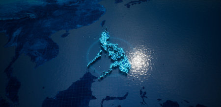 Abstract  geometric futuristic concept 3d Map of Philippines with borders as scribble,  blue neon style. 3d renderingの写真素材