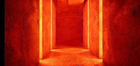 Abstract architectural concrete and coquina interior of a minimalist house with orange color...
