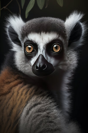 Portrait of a ring-tailed lemur (Lemur catta). Generative AIの素材