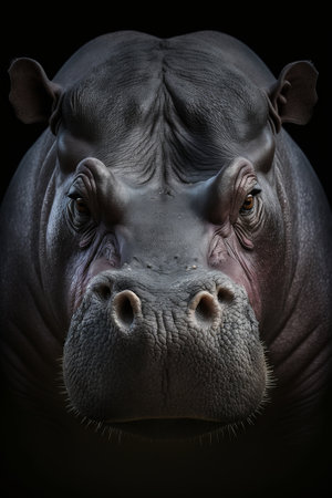 Portrait of a hippopotamus on a black background. Generative AIの素材