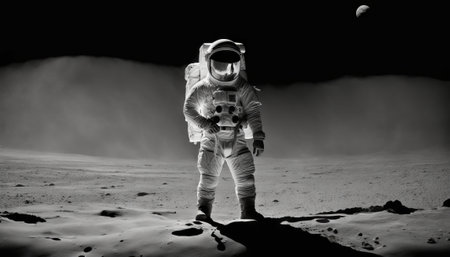 Astronaut in the moonlight. Black and white image. Generative AIの素材