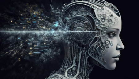 Generative AI of artificial intelligence robot in futuristic cyberspace.の素材