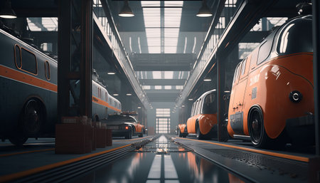 An future automobile factory. Generative AIの素材