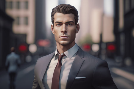 Portrait of a handsome young man in a business suit. Men's beauty, fashion. Generative AIの素材