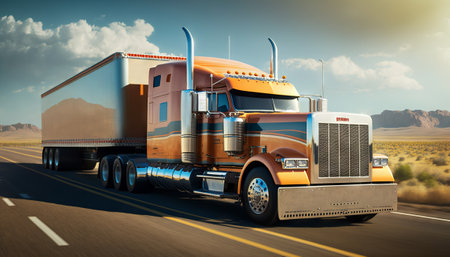 Truck on the road in the desert. Generative AIの素材