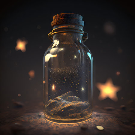 Magic potion in a glass bottle on a dark background. Generative AIの素材