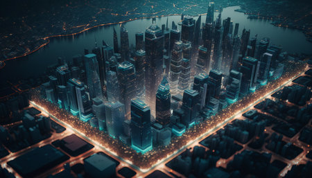 Generative AI of futuristic city at night. Futuristic concept.の素材