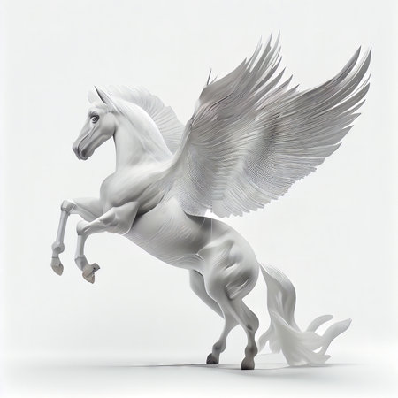 White Pegasus with wings on a white background. Generative AIの素材