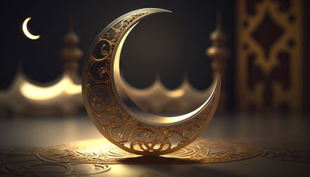 Ramadan Kareem background with crescent moon. Generative AIの素材