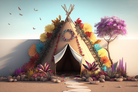 Native american tent in the desert. Generative AIの素材