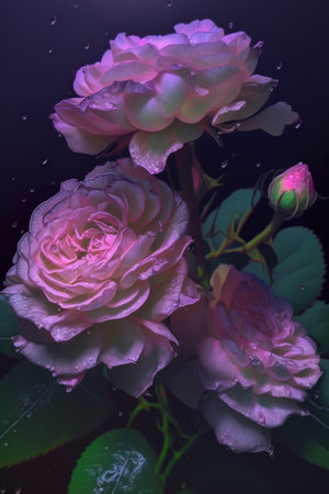 Beautiful pink roses on a dark background. Floral background. Generative AIの素材