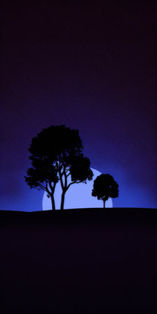 Silhouette of a tree and the moon on a purple background. Generative AIの素材