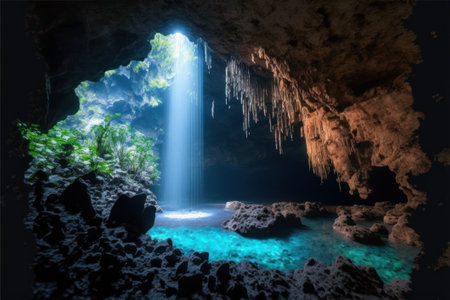 Beautiful view of the underwater cave Generative AIの素材