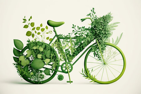 Bicycle made of green plants on white background. Generative AIの素材
