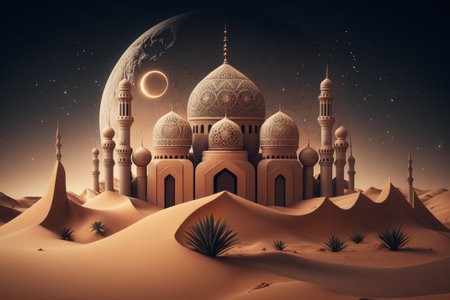 Generative AI of a ramadan mubarak background with mosqueの素材