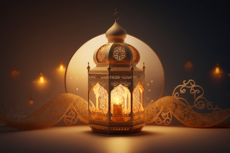 Ramadan Kareem background with arabic lanterns and ornaments. Generative AIの素材