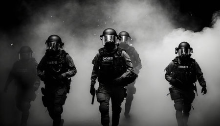 Special forces in action on a dark background. Generative Aiの素材