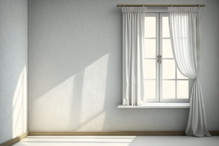 Empty room with window and curtains. Mock up, Generative AIの素材