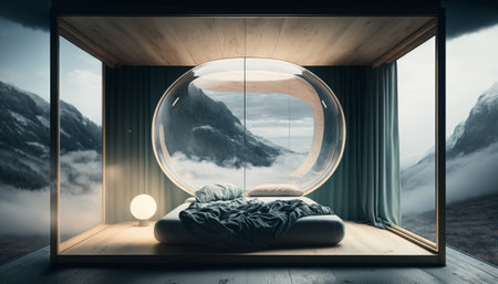 Interior of a modern bedroom with crystal ball. Generative AIの素材