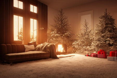 Beautiful living room interior with Christmas decorations. Generative AIの素材