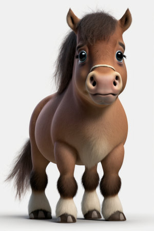Generative AI of a cute brown pony with big eyes isolated on white backgroundの素材