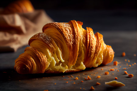 Freshly baked croissant on black background. Generative AIの素材