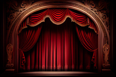 Red velvet curtain and stage with spotlights made in Generative AIの素材