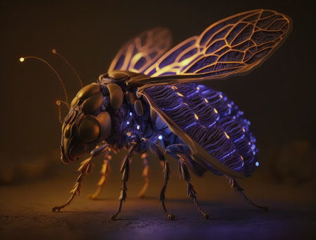 Close-up of a bug in front of a dark background. Generative AIの素材