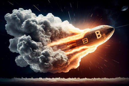 Bitcoin spaceship in space. Generative AIの素材