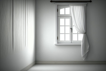 White room with a window and curtains. Generative AI mock upの素材