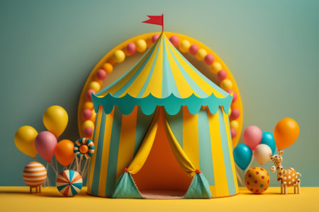 Circus tent with colorful balloons. Generative AIの素材