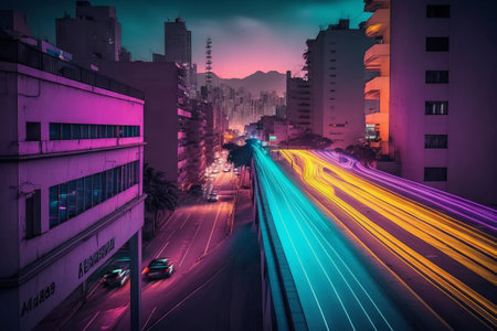 the light trails on the street Generative AIの素材